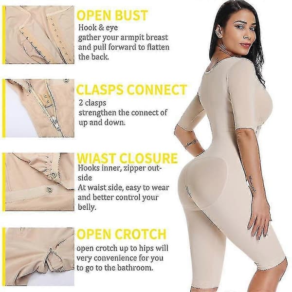 Shapewear Bodysuit för Kvinnor, Hel Kropp, Kompression efter Operation, Fast Kontroll, Formande Underkläder, Midjetränare, Bantande Underkläder, Nude, S