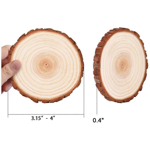 10 stk. naturlige træskiver 8-10 cm ubehandlede, forborede, DIY-håndværkssæt til bryllups-/julepynt