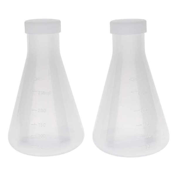 Laboratorie Examen Graderad Konisk Plastflaska, Mätbar, Tjock Vägg, Två Flaskor á 250ml