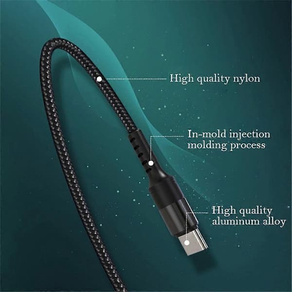 USB Type-C 1m flettet hurtigladerkabel, 1m (gull)