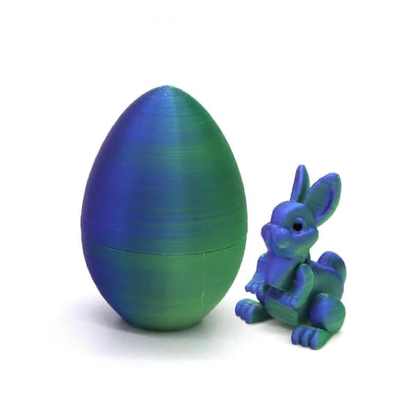 1,6\" 3D-printad påskhare och äggprydnad – rörlig skrivbordsdekoration, vårpresent, samlarfigur, 1 st