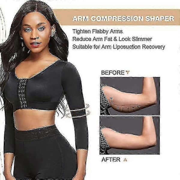 Shapewear för kvinnor efter operation 3/4 Ärm Kompressionstopp, M, SVART