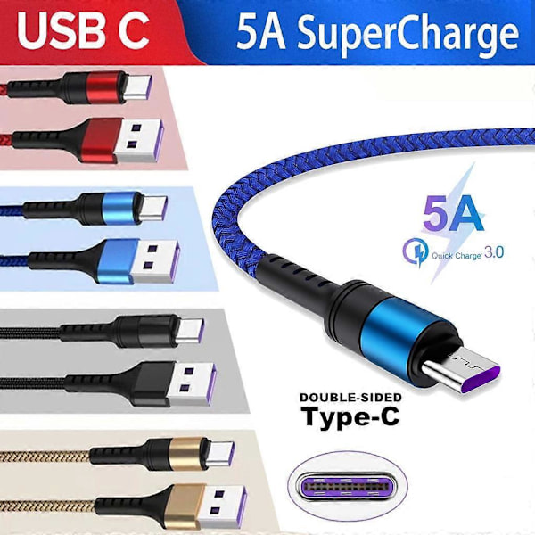 USB Type-C 1m flätad snabbladdningskabel, 1m (Guld)
