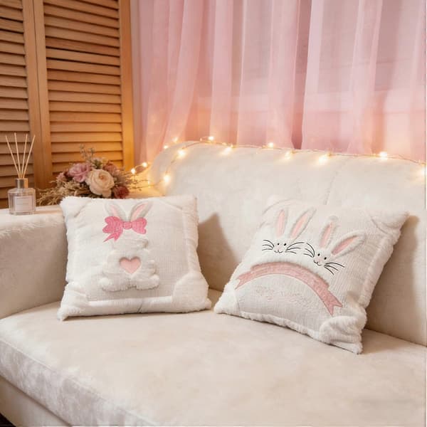 6-pack påskkuddfodral (45x45 cm), kanindesign, polyester/mjuk sammet, kompatibel med standardkuddar