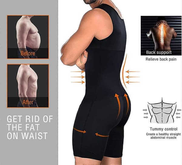 Herr Shapewear Helkroppsformare Kompression Slimmande Magekontroll Body 1st - svart,,S