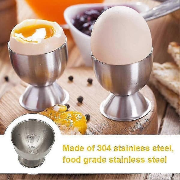 Eggkoppsett, eggkoppholder i rustfritt stål og dobbeltsidig egglokkåpner/knekker, stor påskeeggkopp