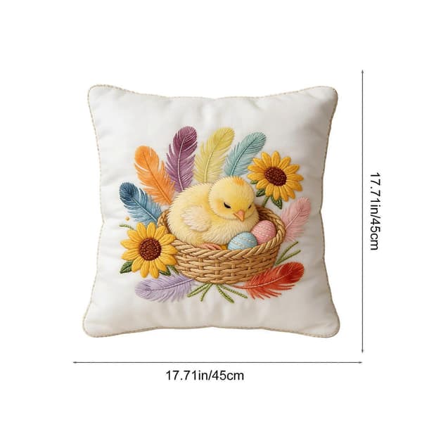 Påskdekorationskuddfodral, 45 cm tryckt och broderad prydnadskudde, söt luddfri design för soffa, sovrum, vardagsrum – kompatibel med påsk