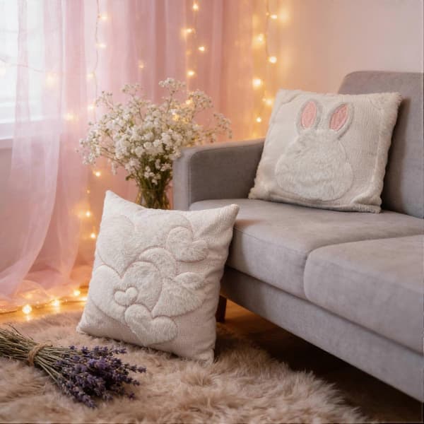 6-pack påskkuddfodral (45x45 cm), kanindesign, polyester/mjuk sammet, kompatibel med standardkuddar