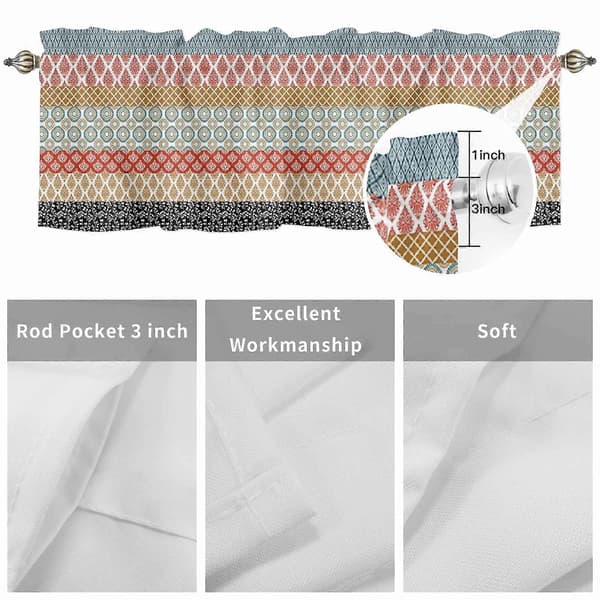 Boho Abstrakt Geometrisk Kappa 42x18in, Stångficka, för Kök, Sovrum, Badrum, Vardagsrum — Kompatibel med Standardstänger