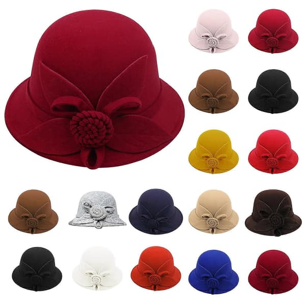 Fedora hatte til kvinder efterår vinter blomster fascinator hatte afslappet elegant uld bowlerhat spandhatte