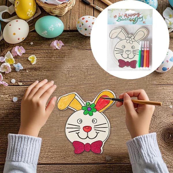 Påsk DIY Träritbräda för barn 4-8 år – Kanintema Målar- och pysselkit