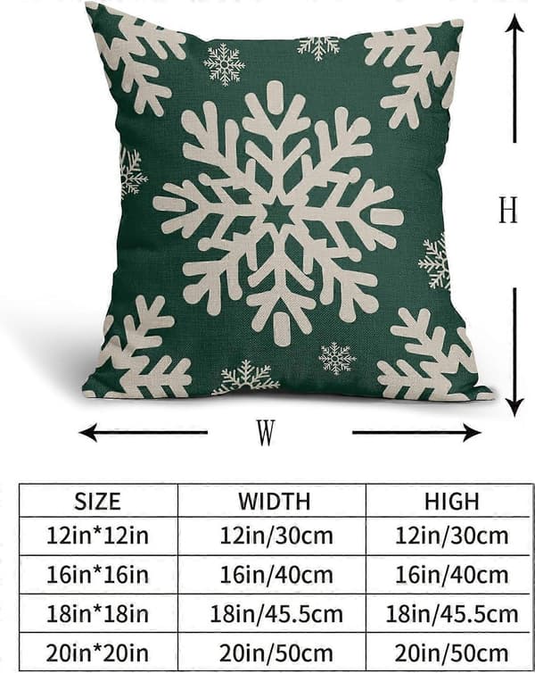Skogsgröna 16x16\" julkuddfodral (2 st), snöflinga rustik vinterdekor, linnekuddfodral för soffa/säng – kompatibel med