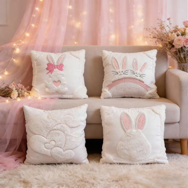 6-pack påskkuddfodral (45x45 cm), kanindesign, polyester/mjuk sammet, kompatibel med standardkuddar
