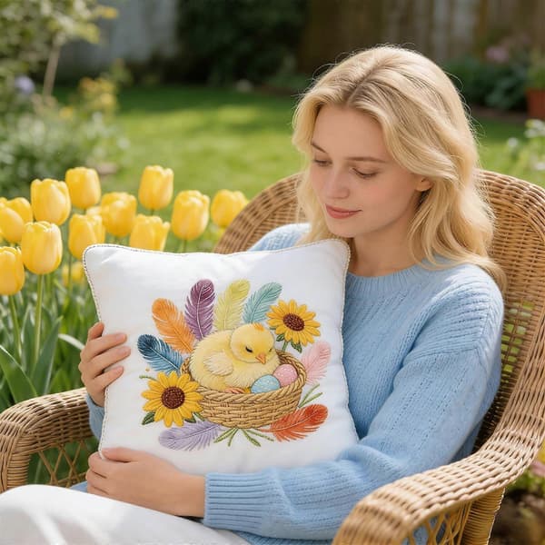 Festlig påsk kort luddigt örngott broderat överdrag för soffa, sovrum och heminredning