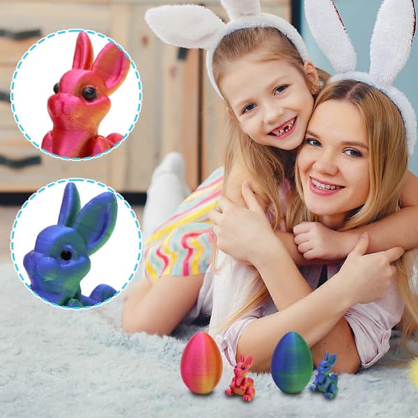 1,6\" 3D-printet påskehare- og eggpynt – bevegelig skrivebordsdekor, vårgave, samlefigur, 1 stk