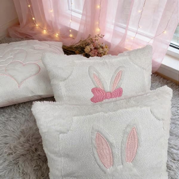 6-pack påskkuddfodral (45x45 cm), kanindesign, polyester/mjuk sammet, kompatibel med standardkuddar
