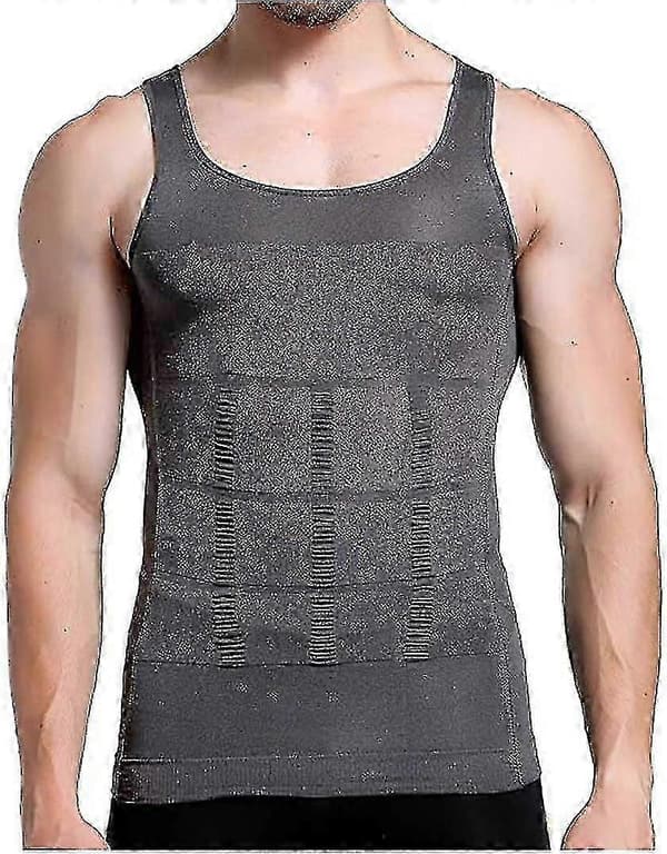 Figurformande Slimming-tröja för män - Kompressionströja & Elastiska skulpterande shapewear-toppar för män, S, Grå