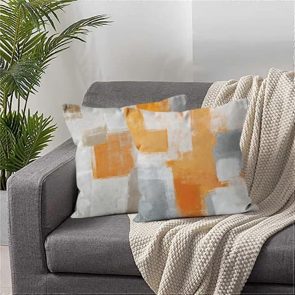 Orange & Grå Abstrakt Konst Kuddfodral 40x40, Set om 4, Moderna Dekorativa Prydnadskuddfodral för Sovrum, Soffa, Vardagsrum