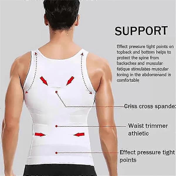 Slimmingtröja för män - Kompressionströja & Elastiska skulpterande shapewear-toppar för män, L, Vit