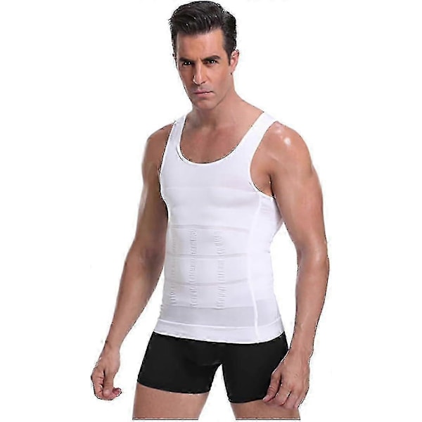 Slimmingtröja för män - Kompressionströja & Elastiska skulpterande shapewear-toppar för män, L, Vit
