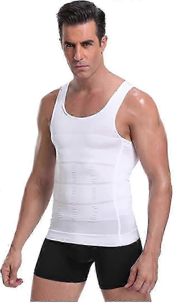 Slimmingtröja för män - Kompressionströja & Elastiska skulpterande shapewear-toppar för män, S, Vit