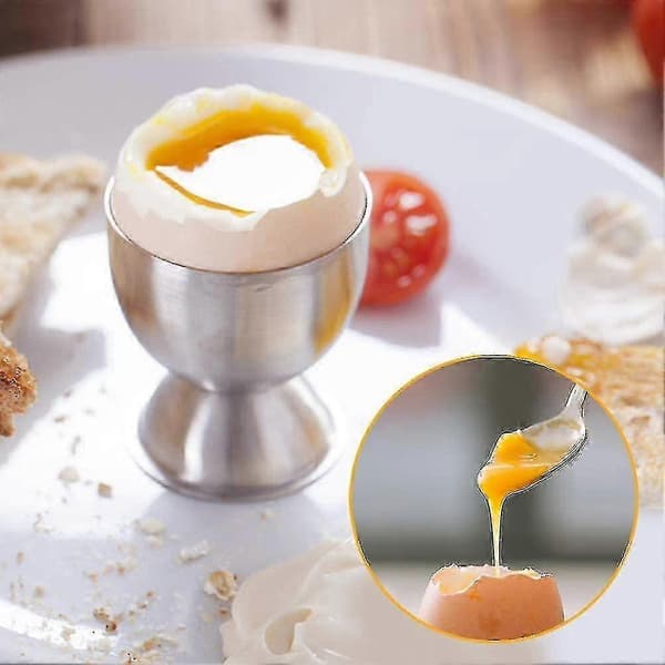 Eggkoppsett, eggkoppholder i rustfritt stål og dobbeltsidig egglokkåpner/knekker, stor påskeeggkopp