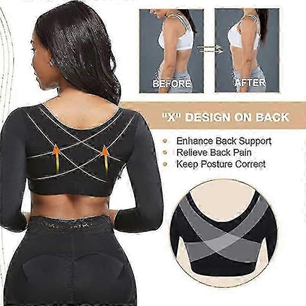 Shapewear för kvinnor efter operation 3/4 Ärm Kompressionstopp, M, SVART