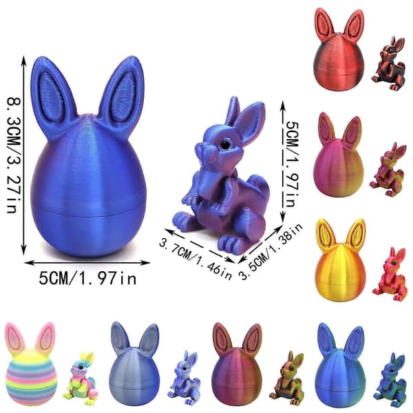 3D-printet påskehare med egg, fleksible påskehareegg til påskekurvfyll – kompatibel med påskepynt
