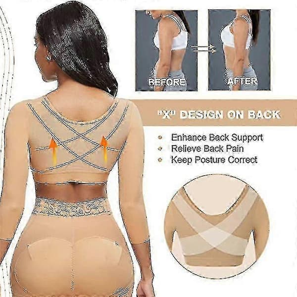 Shapewear för kvinnor efter operation 3/4 Ärm Kompressionstopp, XL, BEIGE