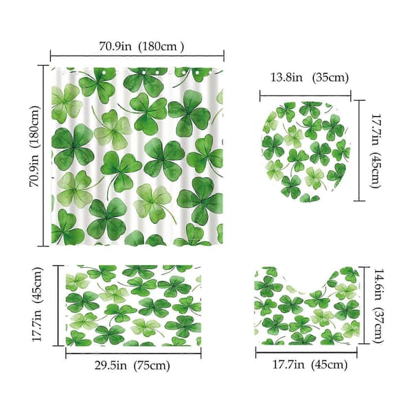 St. Patrick's Day dusjforheng 4-delt baderomssett Kløverdesign Polyester Vanntett badematte