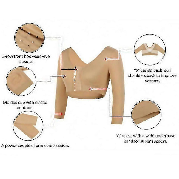 Formande underkläder för kvinnor efter operation, 34 ärmkompression, 5XL, BEIGE