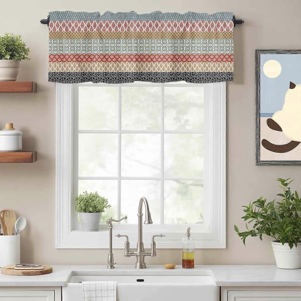 Boho Abstrakt Geometrisk Kappa 42x18in, Stångficka, för Kök, Sovrum, Badrum, Vardagsrum — Kompatibel med Standardstänger