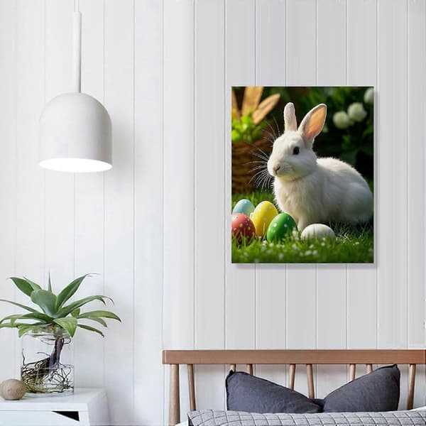 Påskhare Äggtryck Väggkonst – Kanin Canvas Poster för Sovrum, Vardagsrum, Badrum, Kontor – Påsk Heminredning & Presenter