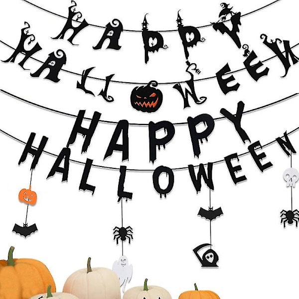 1 Sett Halloween Banner Vanntett Glatt å Ta på Fin Tekstur Falmebestandig Flerbruks Dekorativ Ikke-vevd Stoff Halloween Banner Ornament Foto G