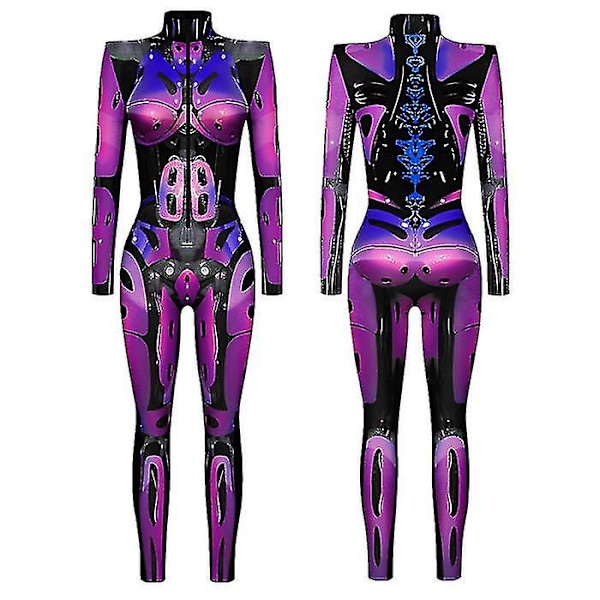 2024 Ny Halloween Robot Jumpsuit för Kvinnor Steampunk Sexy Cosplay Kostymer Karneval Party Långärmad Halloween Bodysuit Cool C Adult XL