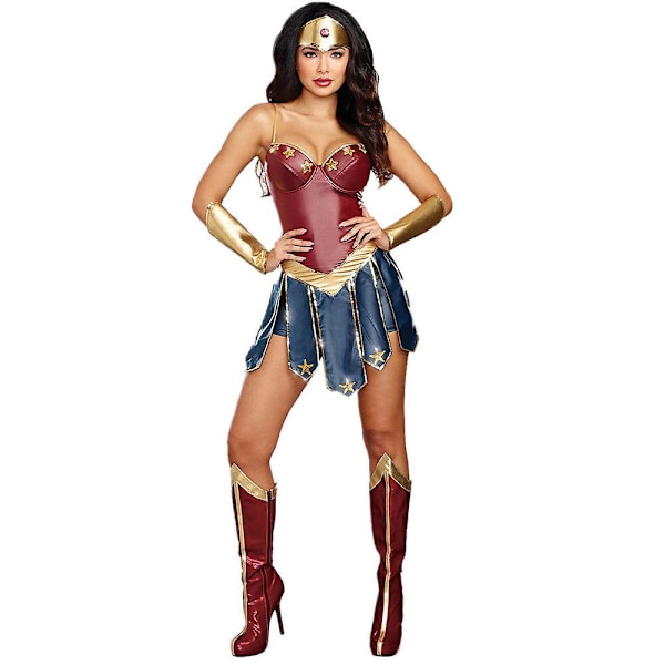 Halloween Cosplay Wonder Woman Korsett Kostyme for Kvinner M