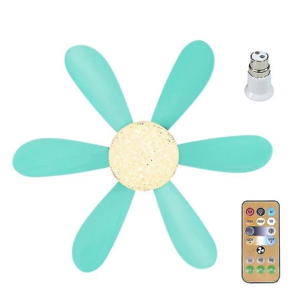 E27 Moderne Reversibel Loftventilator Lampe 40w Soveværelse Fjernbetjening Ventilator Lampe Blue Crystal lampshade
