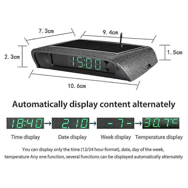 Bilklokker med nattdisplay Termometer Auto Intern Digital Klokke Solcelledrevet 24-timers