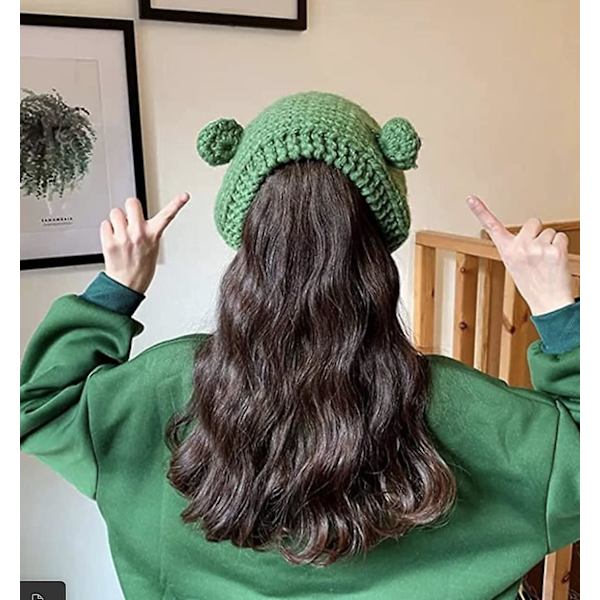 Sød Frø Hat Animal Beanie Med Øjne - Grøn Strikket Froggy hue i uld til teenagere Børn Voksne - Hold dig varm og sød