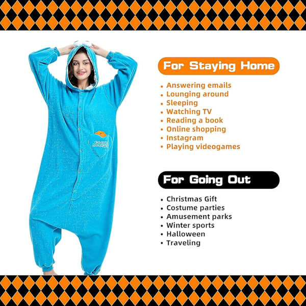Unisex Vuxen Onesie Pyjamas Djur En Delig Halloween Kostym Julsovkläder Jumpsuit Blue M