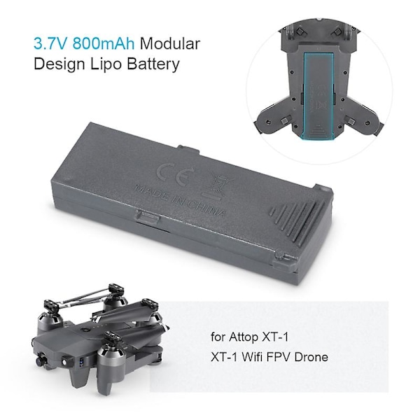 3.7V 800mAh RC Quadcopter Modulært Lipo Batteri til Attop XT-1 WiFi FPV Drone