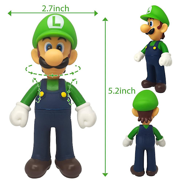 3-pack Mario Bros Cartoon Actionfigurer Yoshi Mario Luigi Tårta Toppers Samling Leksakssats Födelsedagspresent 3PCS