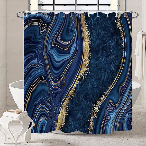 Marmor badrum duschdraperi lila guld tyg duschdraperier med krokar akvarell abstrakt duschdraperi foder 72x72 tum Navy 72x72 inch