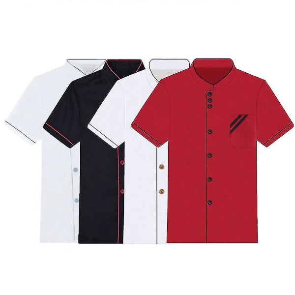 Unisex Kort Langermet Kokkejakke Hotell Kjøkken Service Uniform Arbeidsklær (haoyi) A Red and Black XL Short Sleeve