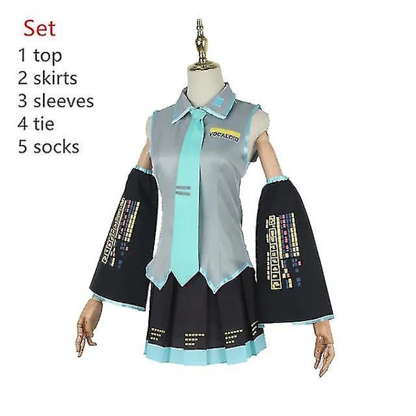 Anime vocaloid miku cosplay kostym peruk klänning kawaii miku cosplay outfits halloween karneval fest kostymer Full set3 Xl