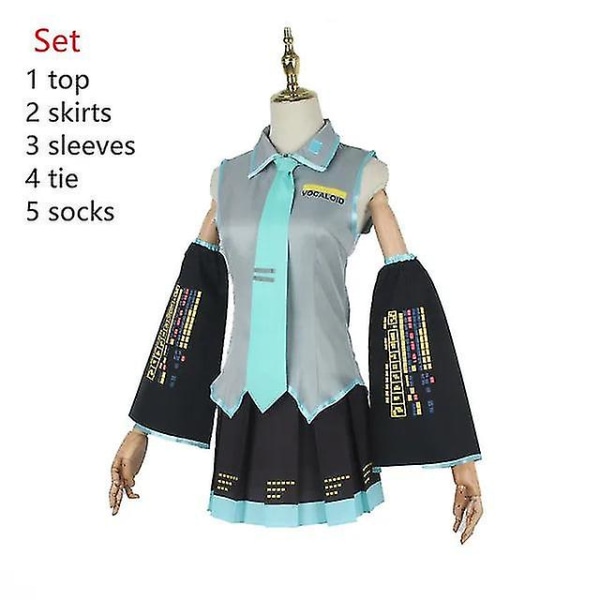 Anime vocaloid miku cosplay kostym peruk klänning kawaii miku cosplay outfits halloween karneval fest kostymer Full set3 Xs