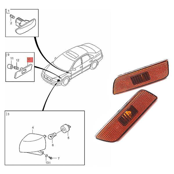 Fremre Marker Blinklys Indikator Lampe Lys Linse Hus Venstre 30744360 for S80 2002-2006 Amber