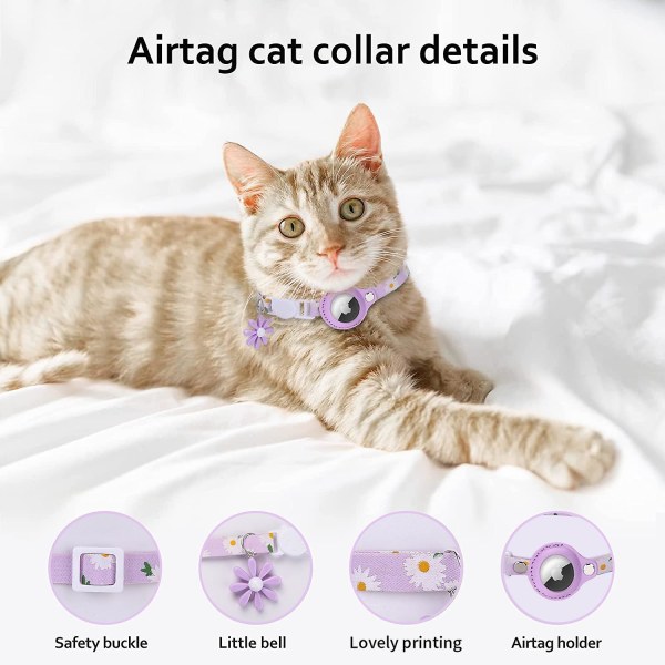 AirTag katthalsband, justerbart Daisy-hundhalsband med AirTag hållare och säkerhetsspänne för hundkattungevalp