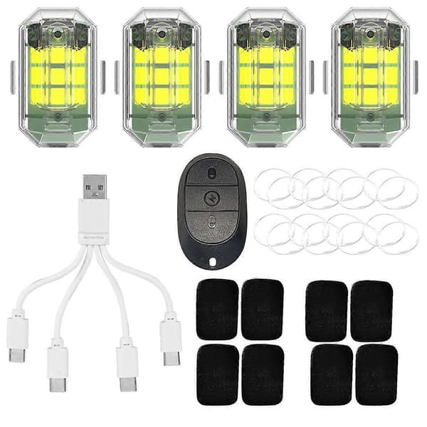 4 stk. fly-strobelys Micro-USB-lading M3 blinklys vanntett 3,7V 350mAh høy lysstyrke
