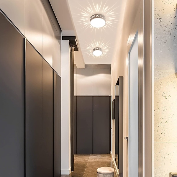 Taklampa hall, 6W mini rund LED-taklampa dimbar gjord av järn och akryl i vitt, modern kreativ takbelysning ihålig Ø15CM qd